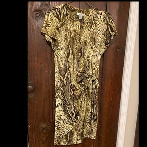 CACHE Size XL Leopard Cheetah Faux Wrap Stretchy Knit Sleeveless Dress EUC!!